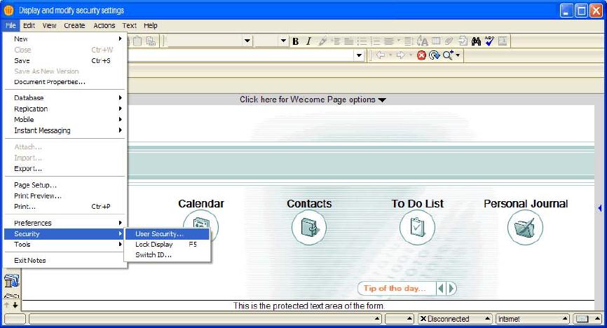 II. CONFIGURACION. 1. Abra la aplicación cliente de correo Lotus Notes. 2. Abra la ventana de opciones de configuración de seguridad de Usuario.