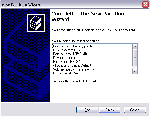 Freecom Hard Drive XS.0 9. Seleccione la opción de formateado " Format this partition with the following settings".