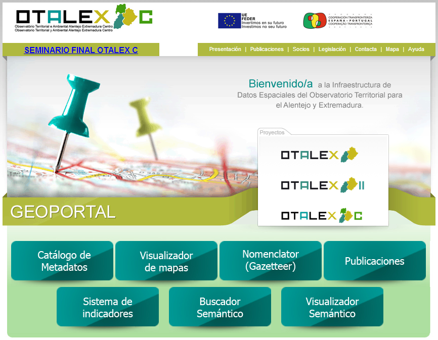Introducción El proyecto IDE OTALEX está financiado por el programa europeo INTERREG III A y su objetivo es estudiar y mostrar la realidad del territorio, compuesto por las regiones del Alentejo en