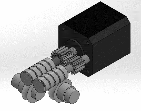 Diseño Extrusor Con el objetivo de paliar los defectos de arrastre existentes en el extrusor de la Prusa I2 se ha diseñado un sistema que permita transmitir el movimiento al ABS por 2 puntos