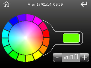 Pulsando el botón 'Cortesía se visualiza la ventana siguiente desde la cual es posible seleccionar el color y el brillo de los leds. 1 2 3 1.