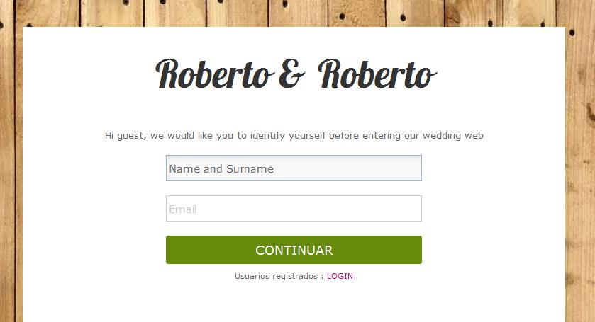 4.1.2 Identificación de invitados (RF2) Diseño: Se ha creado un formulario de identificación para el invitado y dispuesto en una nueva vista que formará la página principal de