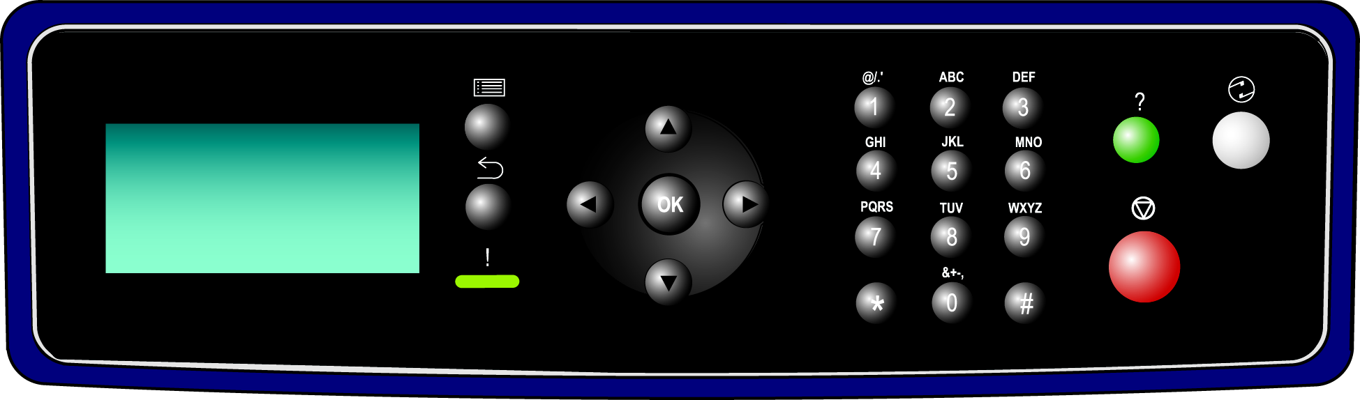 Introducción Descripción general del panel de control Pantalla LCD Botón Menú Botón OK Teclado alfanumérico