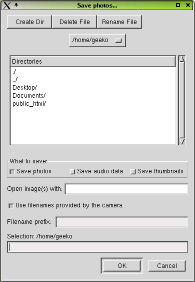 21 Cámaras digitales en Linux Figura 21.2: Guardar imágenes En este mismo diálogo puede introducir la ruta a su álbum de fotos (el lugar donde almacena las imágenes) en la pestaña General Settings.