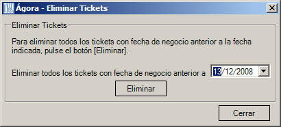 Eliminar Tickets Si por algún motivo necesita eliminar parte de los tickets almacenados en la base de datos, puede seleccionar la opción Herramientas - Eliminar Tickets del menú principal.