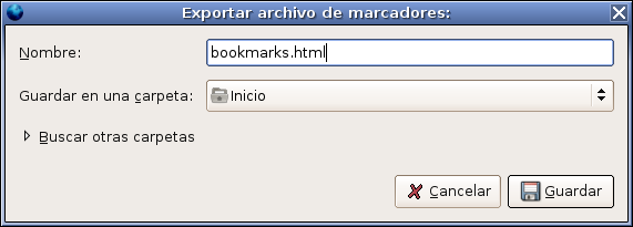 Capítulo 7. Aplicaciones de red 7.1.5.3. Exportar e importar listas de marcadores Sus marcadores se almacenan en un archivo llamado "bookmarks.html".