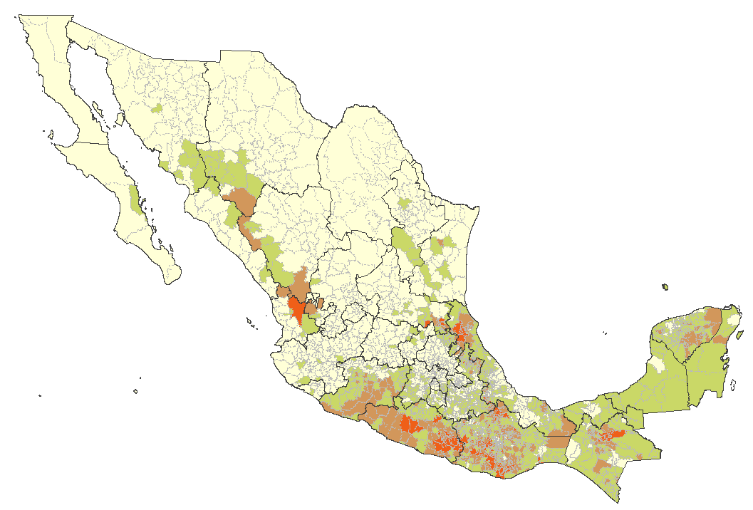 Porcentaje de la población con carencia por calidad y espacios de la vivienda por municipio.