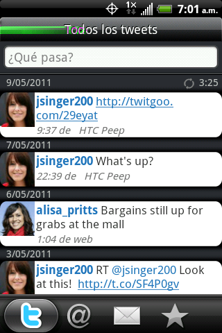 71 Sociedad Tweeting mediante Peep Peep es un cliente de Twitter que le permite disfrutar de esta aplicación en HTC Wildfire S.