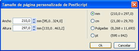 Imprimir en Windows 6 Tamaño de página personalizado de PostScript 1 Para definir un tamaño de página personalizado de PostScript desde el Plugin del controlador de impresora, abierto el pestaña