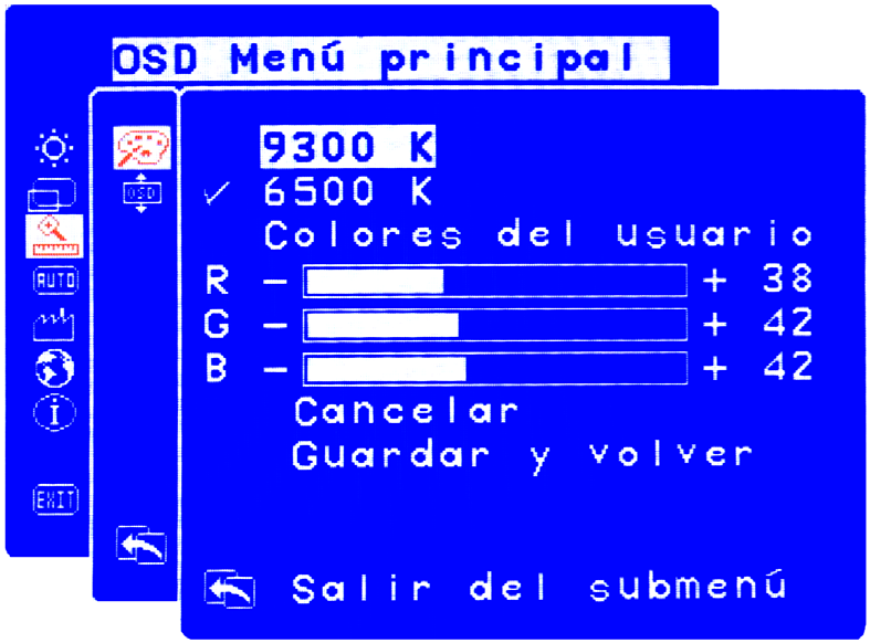 Ajuste de la configuración del monitor Ajuste del color Puede acceder a la pantalla de ajuste del color desde el menú Controles avanzados. Consulte Uso de OSD en la página 25.