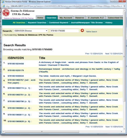 Resultados de Búsquedas La pantalla muestra los resultados básicos de la búsqueda solicitada.
