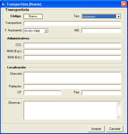 5.1.2.1 Nuevo Permite crear un nuevo transportista por medio de la edición de las propiedades del transportista. 5.1.2.2 Propiedades Permite visualizar y editar las propiedades de un determinado transportista.