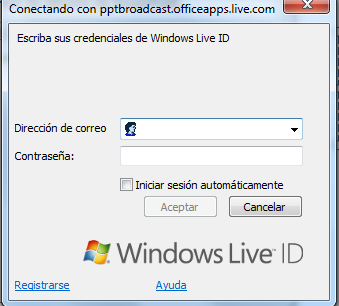 Una ventana nos solicitará identificación. Deberemos introducir nuestra cuenta y contraseña de Windows Live.