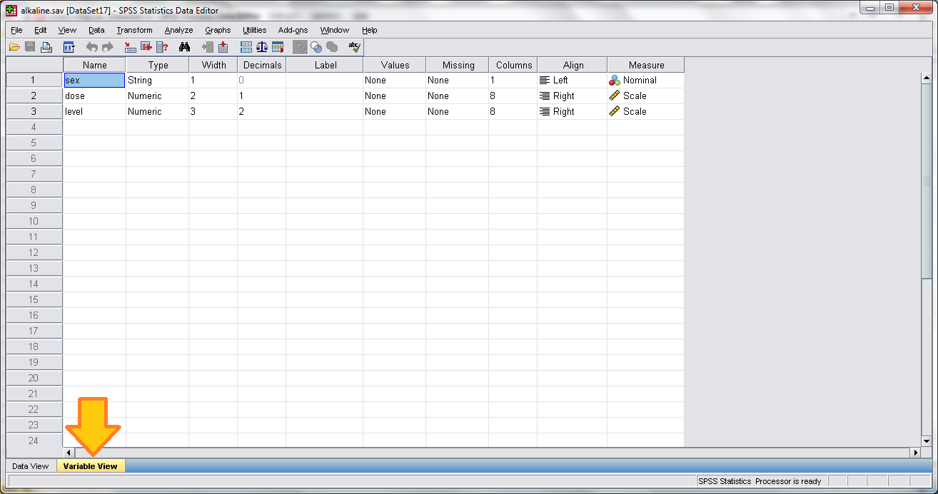 Interfaces de SPSS Editor de datos Vista de datos Esta página es visible al abrir por primera vez el Editor de datos y contiene el banco