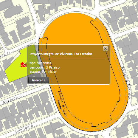Ejemplo: Ubicar en el mapa el Planes de Vivienda, Proyecto Integral de Vivienda Los Estadios.