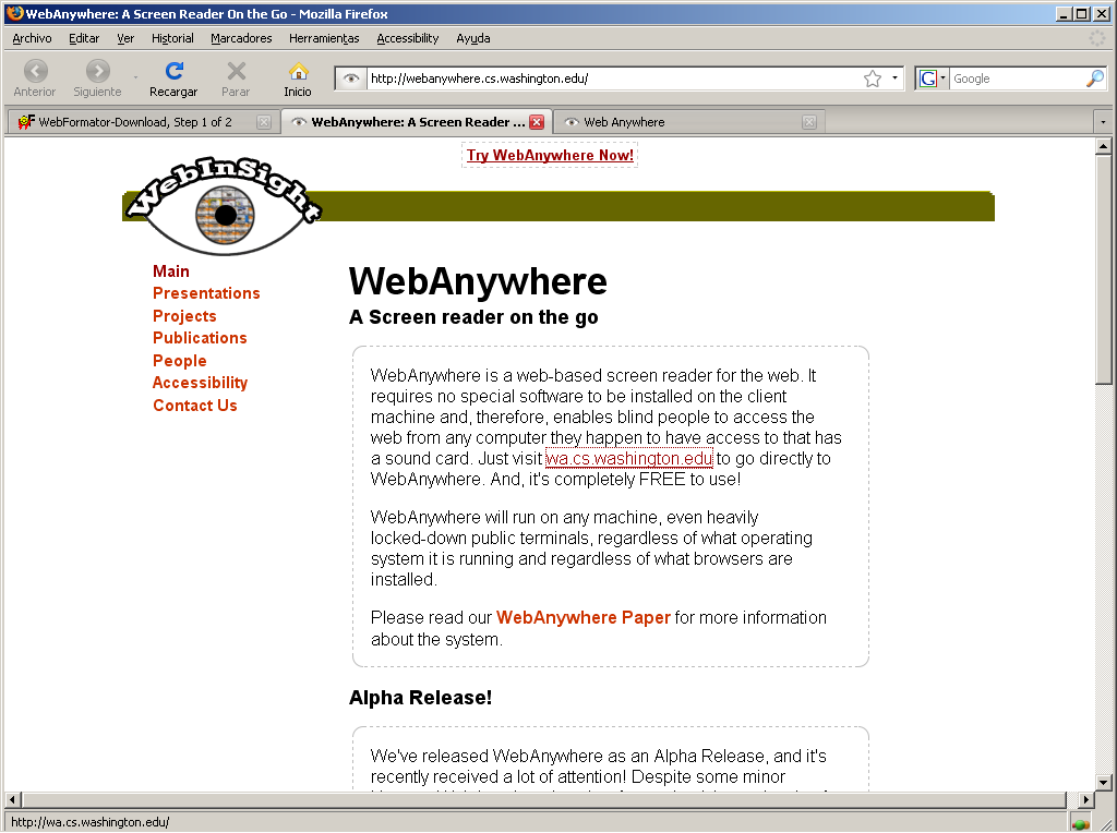 WebAnywhere: Simuladores http://webanywhere.cs.washington.