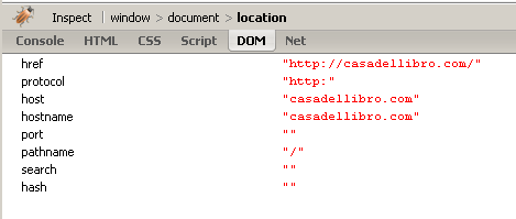 Además, inicialmente Firebug muestra todos los objetos DOM derivados del objeto raíz window en la zona de edición de la pestaña DOM, pero es posible que toda la zona la ocupe la información de un