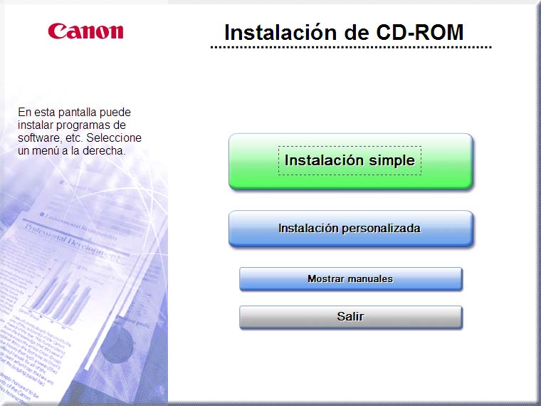 6 Inserte el disco User Software CD-ROM. Cuando aparezca la siguiente pantalla, haga clic en [Salir].