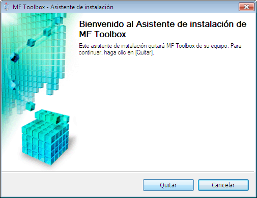 Para desinstalar MF Toolbox 1 En el menú [Iniciar], haga clic en [(Todos los) Programas] -> [Canon]