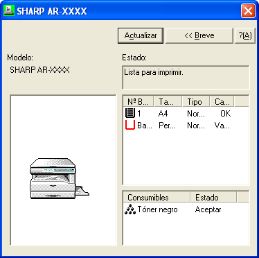 UTILIDADES DE IMPRESIÓN (WINDOWS) Utilizar las utilidades de la impresora (parte 3) Comprobar el estado de la impresora El Printer Status Monitor le permitirá verificar si queda papel o toner en la