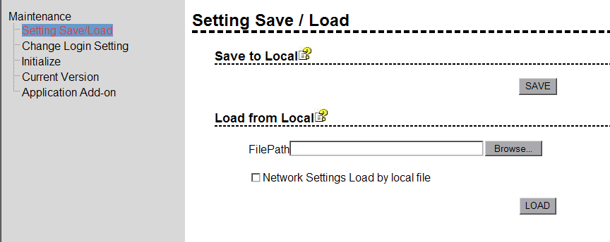 Parámetros de Maintenance 1. Haga Clic en Setting Save/Load 2.