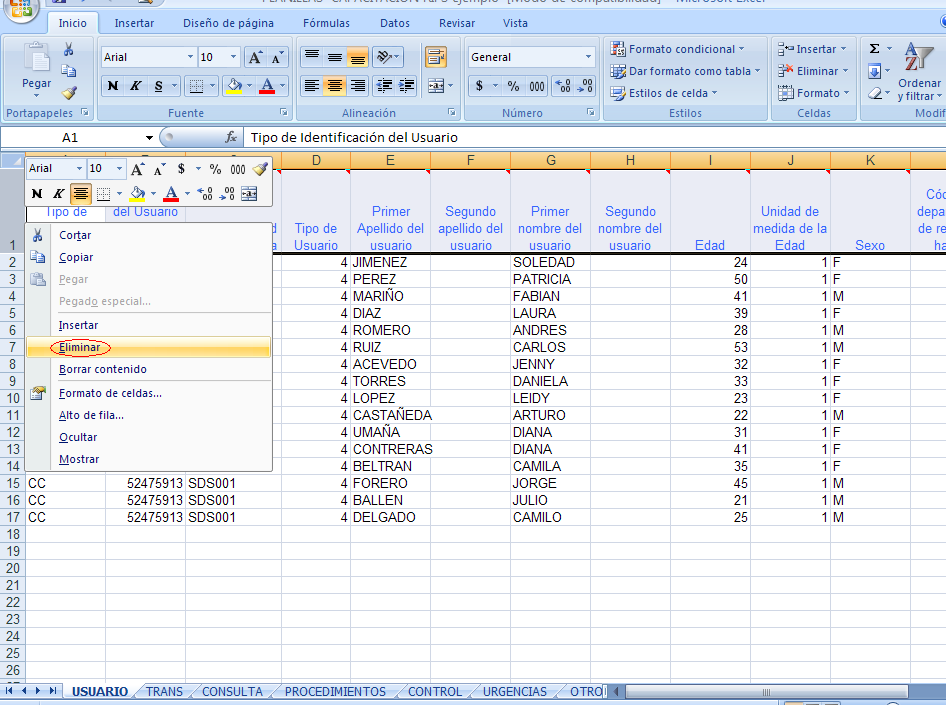 Generación Archivo Plano 1. Abrir en Microsoft Excel el archivo con las diferentes estructuras a convertir.