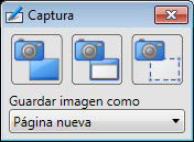 Función de captura En el panel de Operaciones de captura, la pantalla se puede guardar como imagen en una página de la pizarra o en un archivo. Botón Descripción Captura la pantalla completa.