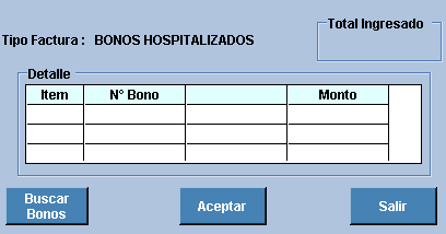 Una vez realizado esto, deberemos definir en el recuadro Tipo Factura la opción Hospitalizado Bonos.