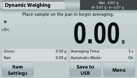 BALANZAS ADVENTURER ES-17 4.4 Pesaje dinámico Nota: antes de utilizar cualquier aplicación, asegúrese de haber nivelado y calibrado la balanza.
