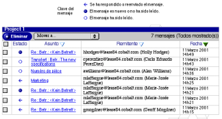Tabla de carpeta Mensajes de WebMail En una tabla de carpeta, la barra del título muestra el nombre de la carpeta. La Figura 23 
