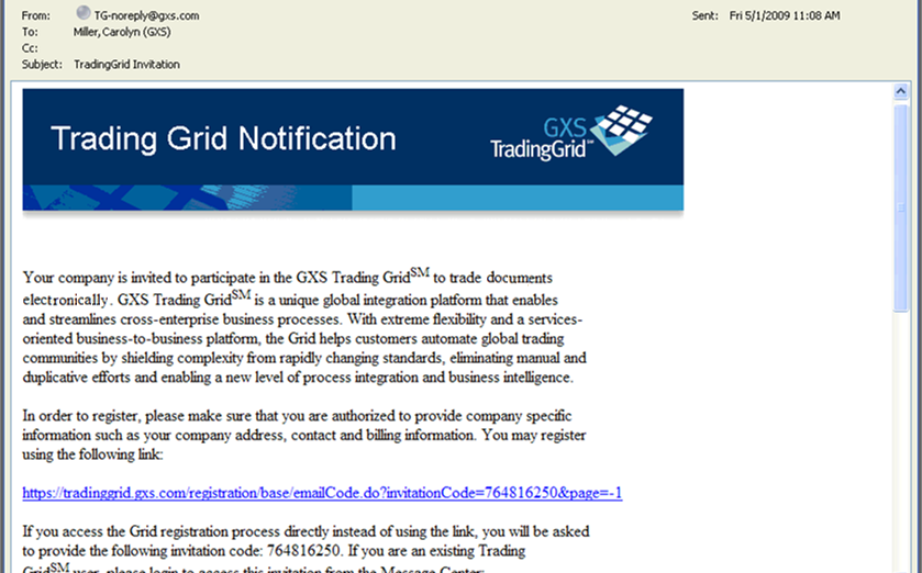 Trading Grid/Registro de Órdenes Activas Usted recibirá un correo electrónico de COMMRAMP@gxs.com invitándolo a registrarse para usar Órdenes Activas.