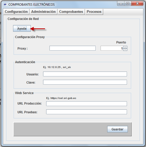 4.1.4. Submenú Configuración Red Proxy Contiene las siguientes opciones: Opción Ayuda Opción Guardar Esta opción muestra una ayuda con las indicaciones de cuando se debe modificar esta configuración