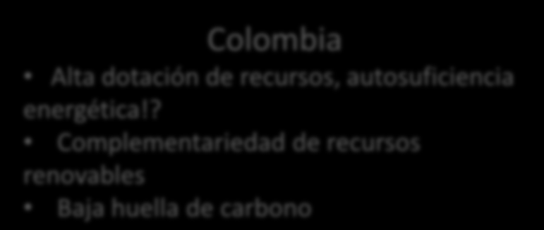 Contexto y motivadores de política Países desarrollados Dependencia energética exterior Altas emisiones CO 2 Seguridad energética Factores determinantes Colombia Alta dotación de recursos,