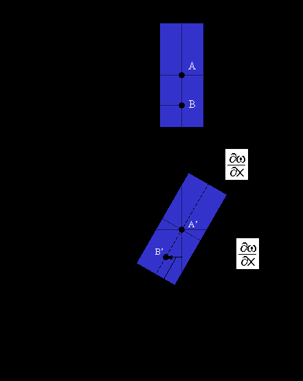 Fig 9. Desplazamiento en el eje X. Así se puede ver que ambos puntos se desplazan una distancia w en la dirección del eje Z.