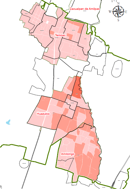CARENCIA DE EXCUSADO EN VIVIENDAS HABITADAS Porcentaje de viviendas particulares habitadas que no disponen de excusado Amilcingo 48 (6%) 3,487 San Miguel 27 (.6%) 965 San Juan 22 (6.
