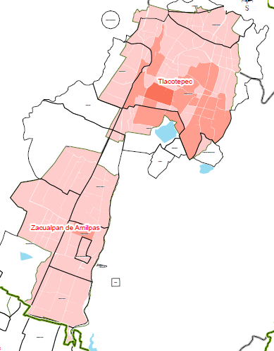 CARENCIA DE EXCUSADO EN VIVIENDAS HABITADAS Porcentaje de viviendas particulares habitadas que no disponen de excusado Centro Tlacotepec 88 (8.7%) 4,050 Kilómetro 95 8 (4.5%) 2 Emiliano Zapata 5 (6.