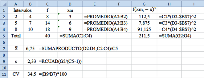 Solución: Los cálculos para la asignatura de Matemática empleando Excel se muestran en la siguiente figura: Los cálculos para la asignatura de Estadística empleando Excel se muestran en la siguiente