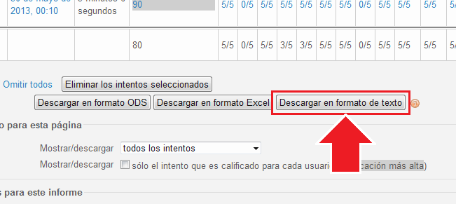 A continuación: Para descargar el informe como archivo de Microsoft Excel haga clic en el botón "Descargar en formato Excel" situado debajo de la tabla