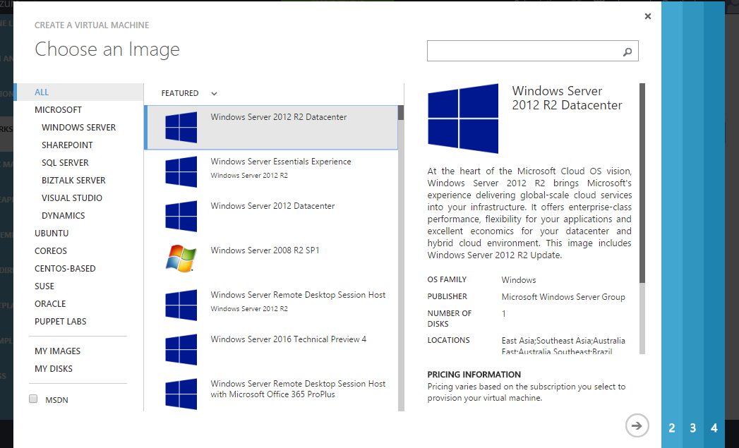 Seleccionamos alguna VM, en este caso Windows Server 2012 R2 Datacenter: Damos click en siguiente.