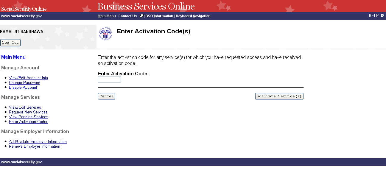 PASO 5: Ingrese el código de activación en el encasillado «Enter Activation Code field» y pulse el botón «Activate Service(s)» (Active los servicios).
