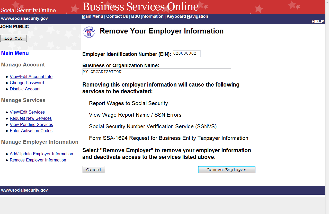 Guia del BSO Año Tributable 2009 PASO 5: Seleccione el botón que lee «Remove Employer» (Remover Empleador) para someter los cambios.