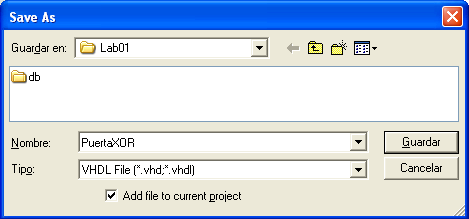 5. DESCRIPCIÓN DEL CIRCUITO Ahora crearemos un archivo para la descripción del circuito en VHDL. 1. Del menú File elige New.