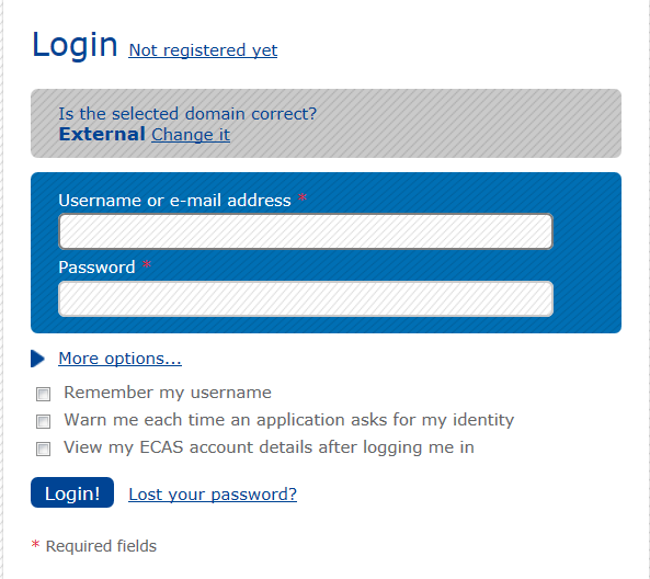 Select "Not registered yet, if you log in for the first time Verify that the selected domain is