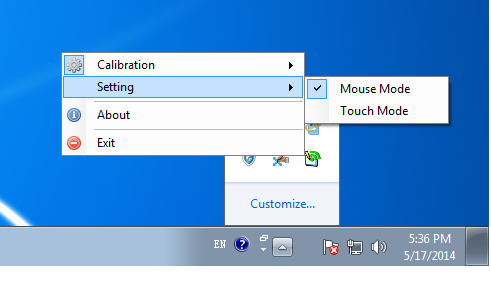 en el menú emergente Setting. Mouse Mode El cursor actúa como el ratón del ordenador. Touch Mode Modo para pantallas táctiles, disponible también para toque dual.