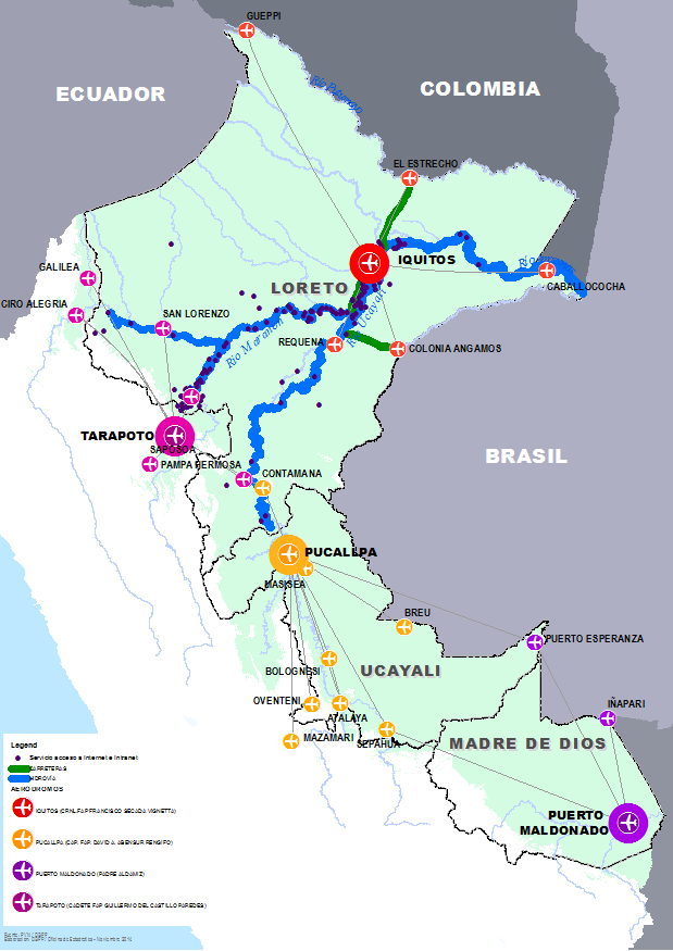 Intervenciones en la Región Selva Principales proyectos Hidrovías: 2,500 km de hidrovías.