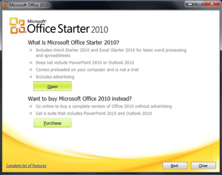 Usando Office Starter 2010 Cliente decide utilizar Office Starter 2010