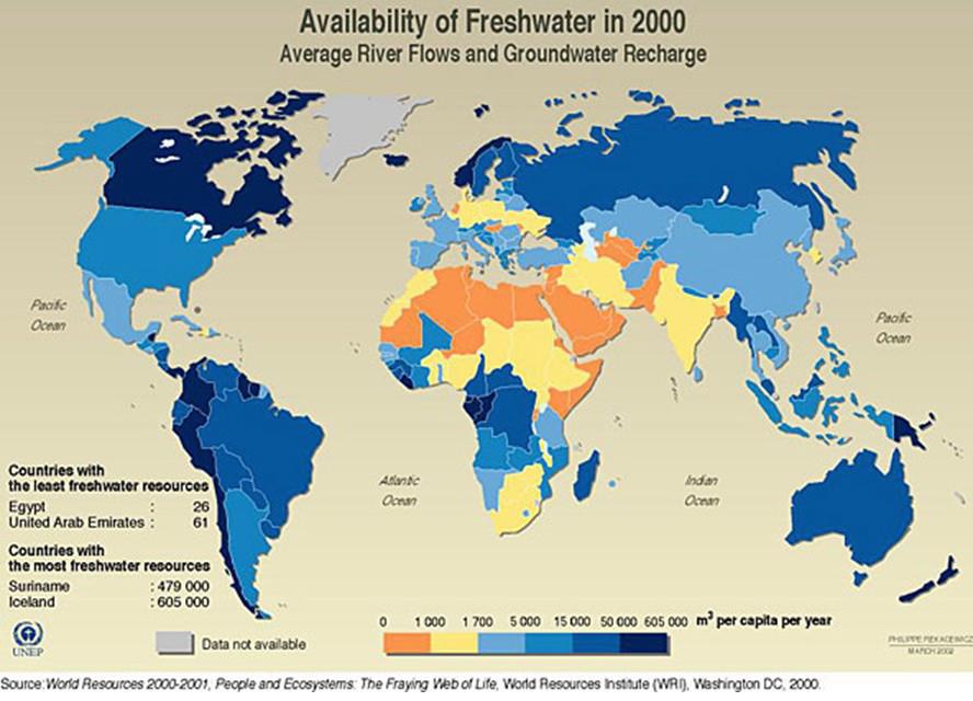 Disponibilidad de agua por habitante al año Debido a la variación espacial,