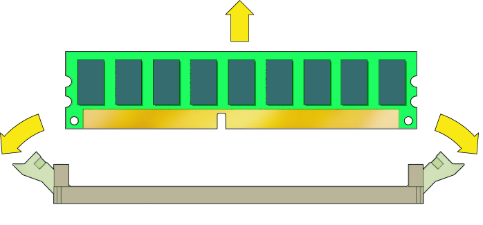 5. Coloque los dedos índices sobre la parte superior del módulo DIMM. 6.
