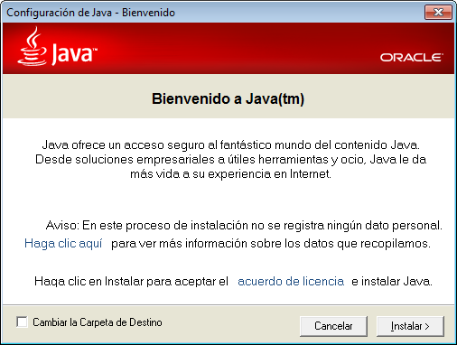 Y tenemos instalado Java, y ahora proseguimos con la máquina virtual.