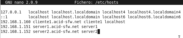 5º- Configuración del archivo hosts Ya que aún no está metido en el dominio, hay que especificar la dirección de los servidores.